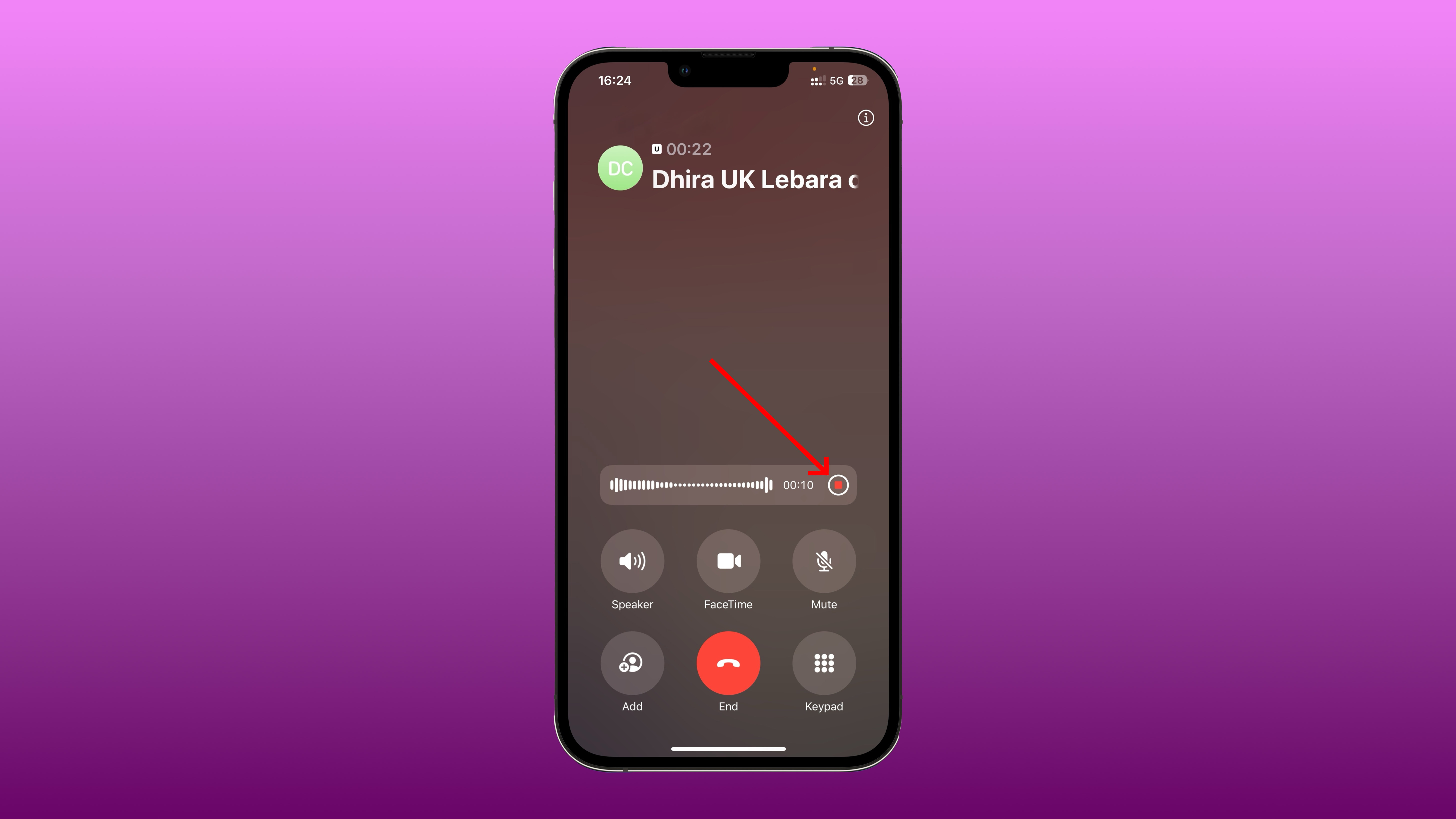Stoppe opptak av telefonsamtale iPhone